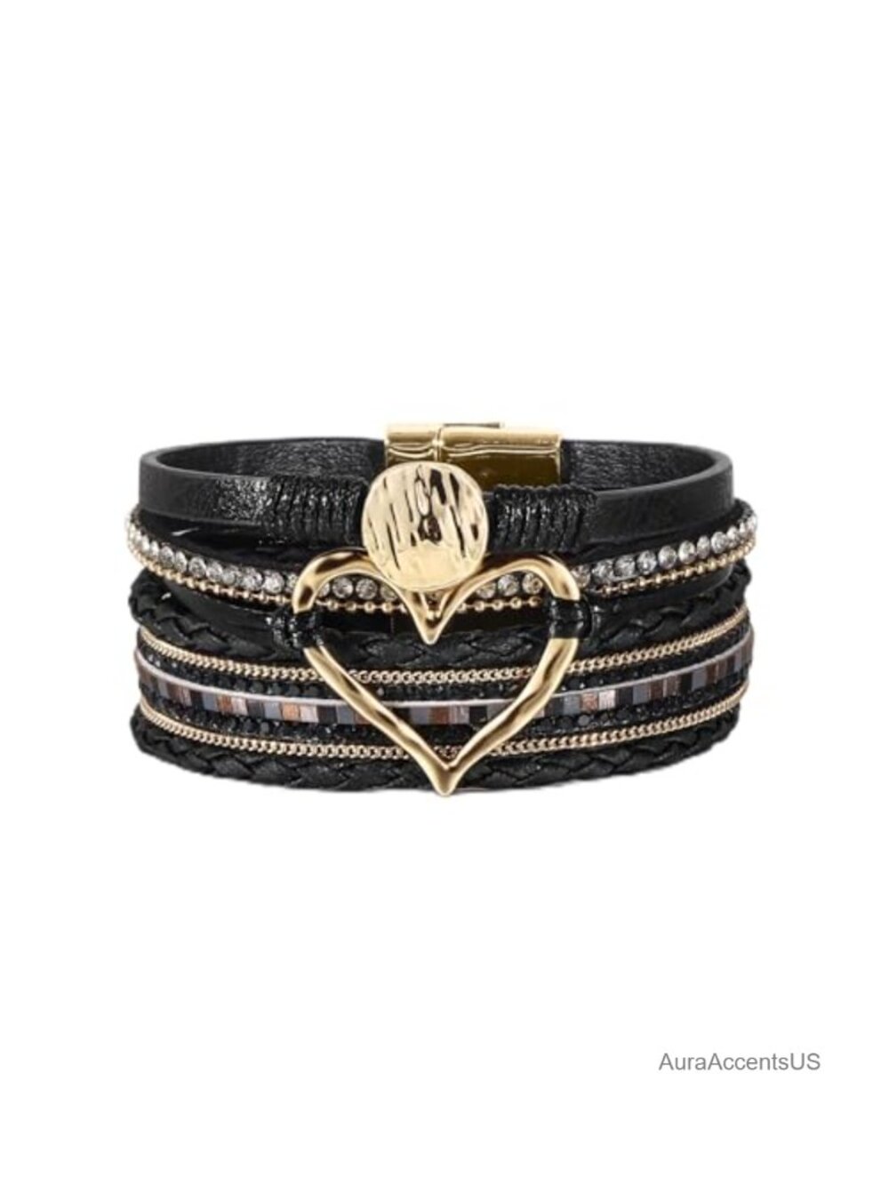 Leather Wrap Bracelet Boho Layered Cuff Bangle Women 7.67 inch